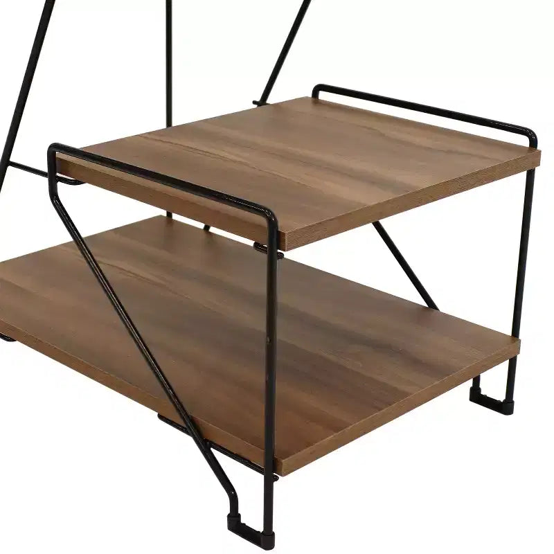 Sunnydaze 3-Tiered Steel Wire Indoor Accent Table with Faux Woodgrain Tabletops - 21 H - Brown